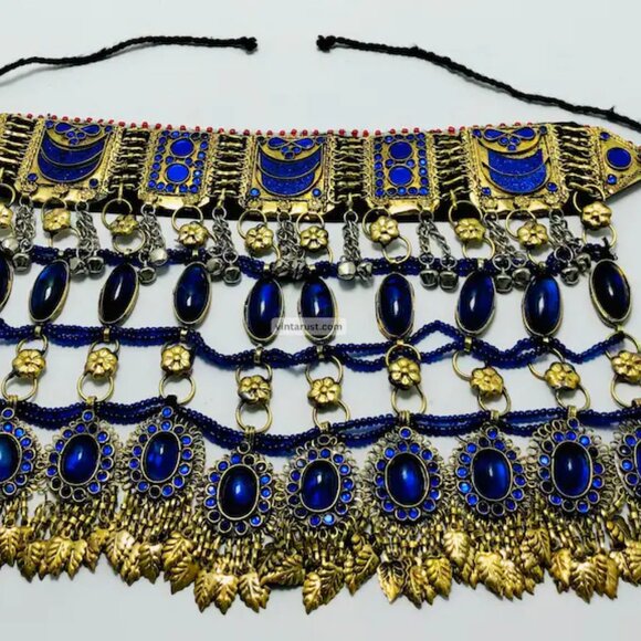 Blue Choker Necklace, Handmade Afghan Tribal Choker Necklace, Statement Boho - Picture 5 of 9